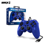 Armor3 NuPlay Wired Game Controller for PS3 in blue — packaging with product