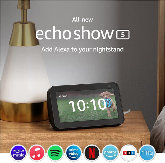 Amazon Echo Show 5 (2nd Gen, 2021 release) | Smart display with Alexa and 2 MP camera | Charcoal